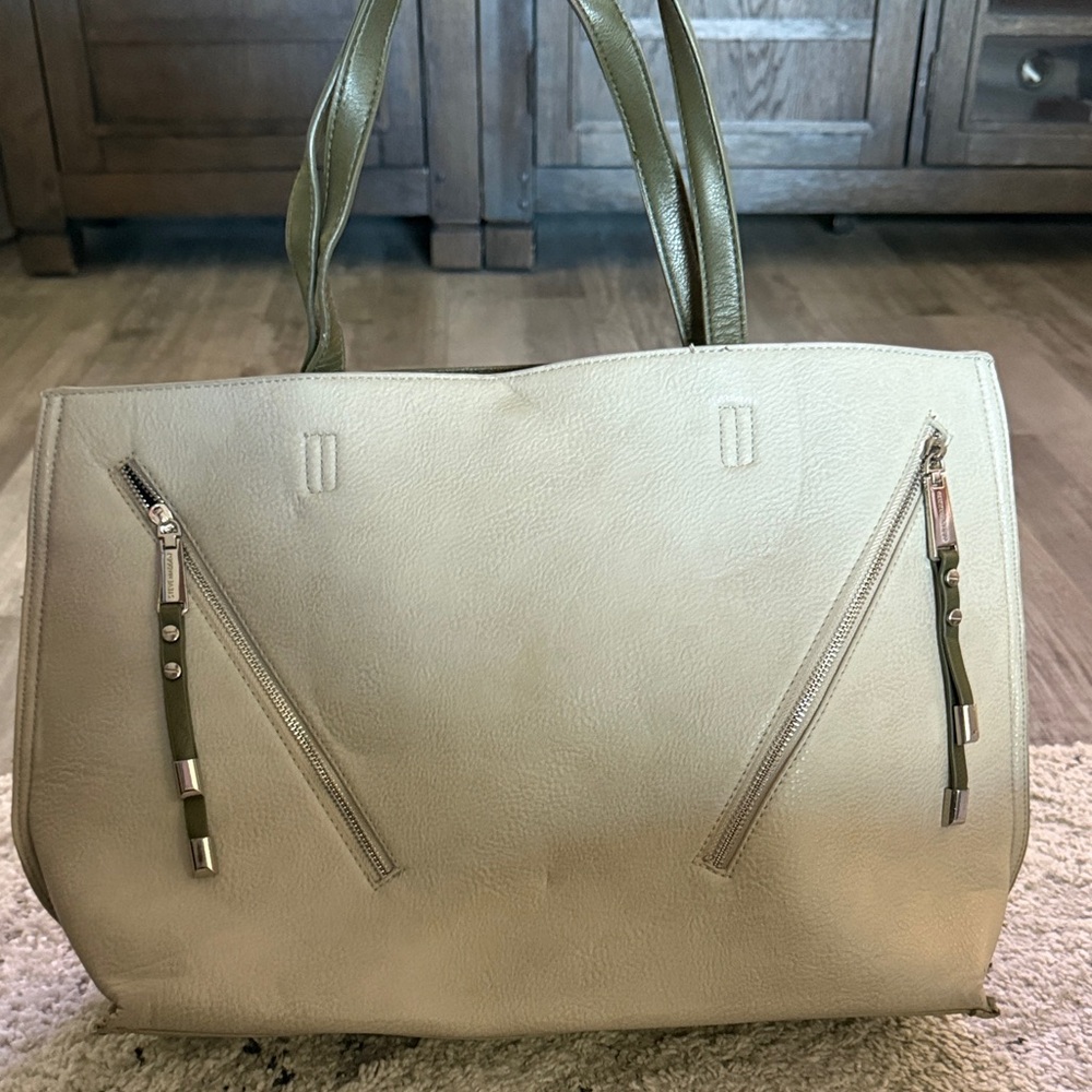 Steve Madden Cream and Olive Tote Bag